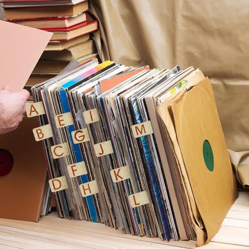 Vista 7 de Soaoo 26 separadores de discos de vinilo de madera alfabéticos A-Z de una sola cara horizontal y vertical, separadores de discos de álamo