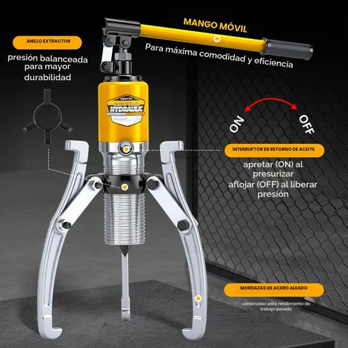 Vista 2 de NEWTRY Kit de extractor hidráulico de engranajes de 5 toneladas, separador de tracción de rodamientos de rueda, extractor de 3 mandíbulas, vertical