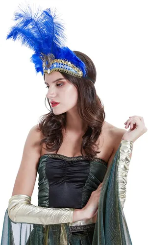 Vista 6 de Famvos Diadema de plumas de carnaval Showgirl (azul, talla única)