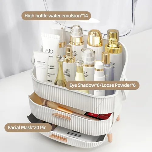 Vista 2 de Organizador de maquillaje para vanidad Organizador de cuidado de la piel para tocador de encimera de baño, vitrina cosmética caja de almacenamiento