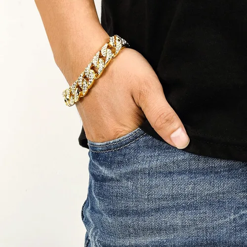 Vista 4 de DAILI 14K Gold Bracelets for Men, Cuban Link Bracelet Mens 8 inch Length CZ Hip Hop Bracelet Chain Bracelet Iced Out Cuban Stainless Steel Bracelet