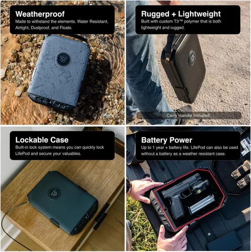 Vista 4 de VAULTEK LifePod 20 Full-Size Biometric Lockable Weatherproof Case with Built-in Lock, Steel Security Cable, & TSA Handgun Case or Car Safe, Portable