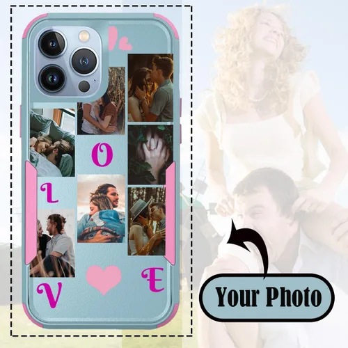 Vista 2 de Personalize Photo Case for iPhone 13 Pro Max Phone Love 7 Collage Pattern - Imagen personalizada en duro/suave/borde parachoques 3 híbrido