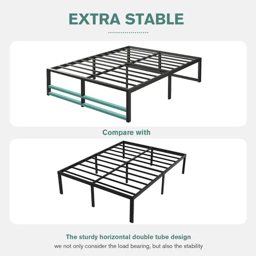 Vista 8 de MUTICOR Base de cama matrimonial de plataforma de metal de 14 pulgadas con fuerte soporte de listones de acero, suficiente espacio