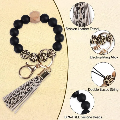 Vista 3 de GIEMSON Llavero de silicona para mujer, pulsera con cuentas para automóvil