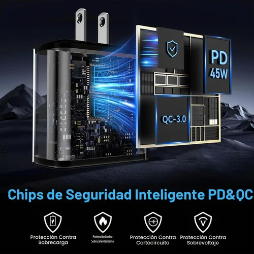 Vista 3 de Cargador súper rápido de 45 W de doble puerto y cable tipo C de 10 pies y 6 pies, bloque de carga de pared USB C, cable de carga de teléfono Android