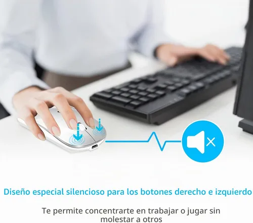Vista 3 de Mouse inalámbrico para portátil Cpmputer, mouse Bluetooth para MacBook, color plateado Rechargeale Dual Mode (USB 2.4Ghz + Bluetooth 5.2) Ratones