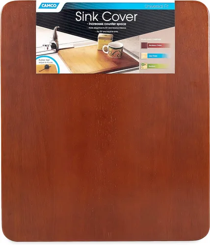 Vista 5 de Camco Cubierta para fregadero RV Oak Accents Cuenta con acabado brillante resistente, no tóxico, patas de goma ajustables y mide 13 x 15 pulgadas
