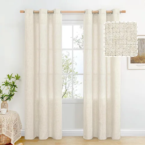 Vista 118 de BGment Cortinas de Lino Beige de 63 Pulgadas de Largo 2 Paneles - Tratamientos para Ventanas con Textura de Arpillera Filtrantes de Luz Cortinas