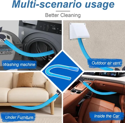 Vista 6 de Kit de limpieza de pelusa para secadora mejorado: accesorio de manguera de vacío flexible para eliminación de pelusas. Cepillo de limpieza profunda