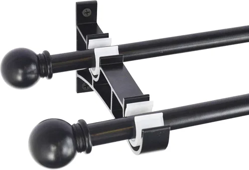 Vista 7 de AddGrace Juego de 4 soportes para barra de cortina dobles para cortinero, accesorios de ventana (negro)