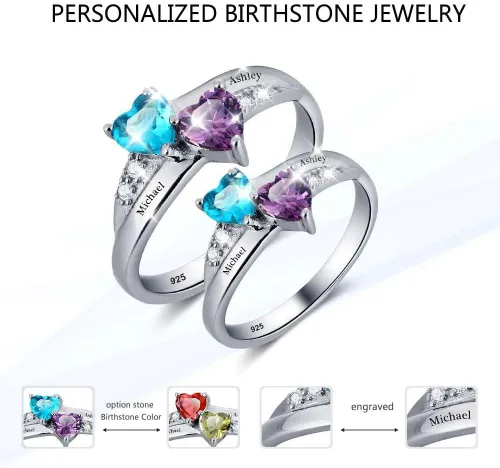 Vista 3 de Anillos de piedra natal personalizados para mujer, regalos personalizados para el día de la madre, anillos de promesa para madre e hija o mejor