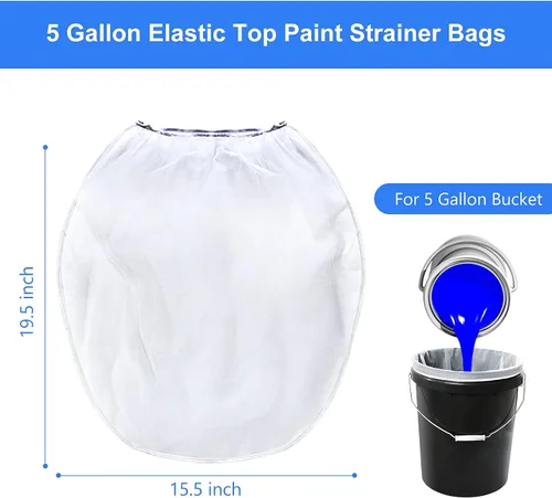 Vista 2 de Bolsas de colador de pintura, 24 piezas de filtro de malla fina blanca de 5 galones, filtro de apertura elástica para pintura hidropónica