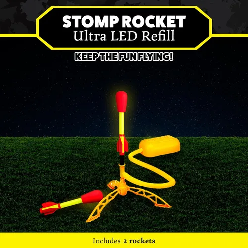 Vista 2 de Stomp Rocket Recambios de cohetes ultra LED, 2 cohetes, cohetes LED de repuesto con punta de espuma para niños, divertidos juguetes para patio