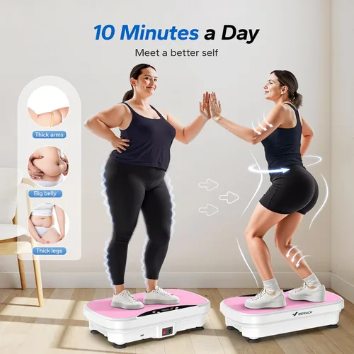 Vista 4 de Merach V28 Vibration Plate Exercise Machine with 99 Speeds & Bluetooth 9 Presets, Resistance Bands, 330lbs Capacity, Vibration Platform for Rosa