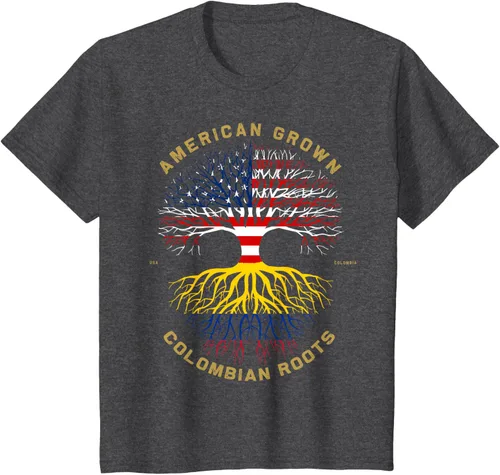 Vista 25 de Camiseta de regalo con la bandera de Estados Unidos con árbol de raíces colombianas