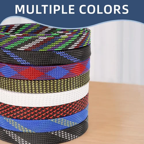 Vista 2 de Funda de cable trenzada, funda de cable trenzada expandible de PET, gestión de cables de malla flexible para audio, video y otros dispositivos