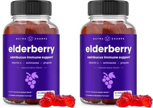 Vista 10 de NutraChamps Gomitas de saúco con vitamina C, propóleo y equinácea, vitaminas gomosas de apoyo del sistema inmunológico para adultos y niños, fuerza