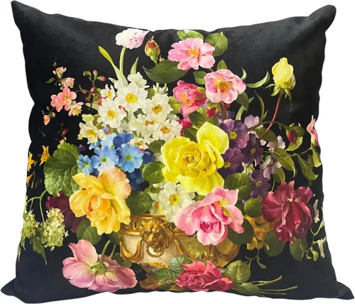 Vista 14 de Funda de cojín floral ligera de lujo, 18 x 18 pulgadas, pintura al óleo retro victoriana de doble cara, fondo negro, flor vibrante, funda de cojín
