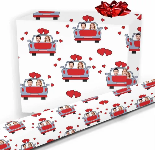 Vista 26 de Artsadd Papel de regalo personalizado con texto con imagen para aniversario, día de San Valentín, papel de regalo con foto personalizada con corazón