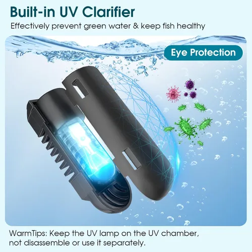 Vista 3 de Antfraer Filtro de estanque clarificador UV incorporado, filtro de estanque de 40 W de 660 GPH con kit de bomba de agua, caja de filtro
