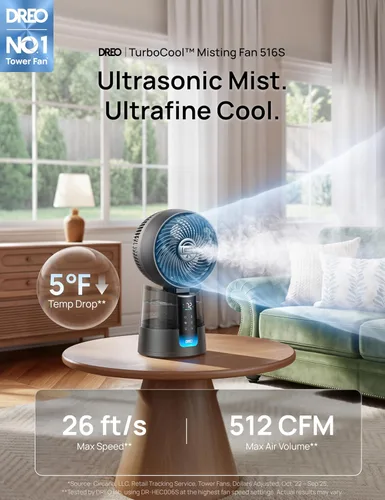 Vista 2 de DREO TurboCool Ventilador de nebulización 516S, 150° +30° Oscilante Inteligente Ventiladores de refrigeración inteligente que soplan aire frío, 26