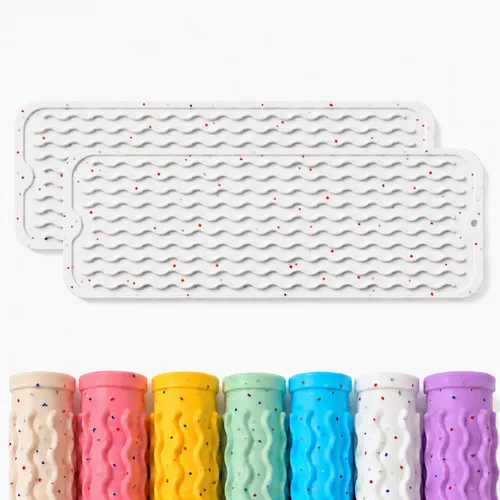 Vista 20 de CAKETIME Paquete de 2 tapetes de secado de platos de silicona multicolor para encimera de cocina, comedor, manteles individuales resistentes al