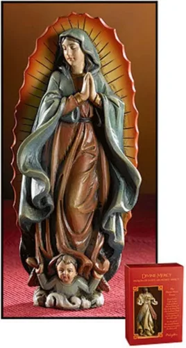 Vista 2 de Estatua de resina de Nuestra Señora de Guadalupe con caja de regalo de oración, 4 pulgadas