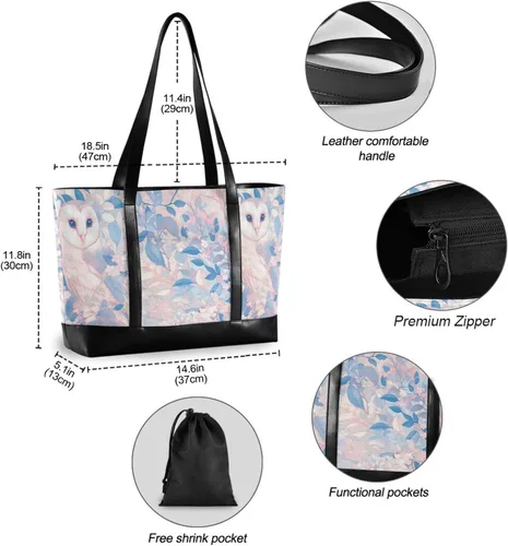 Vista 4 de Cartoon Barred Owl Peach fashion computer bags with zipper large tote for travel with gym maletin ejecutivo para mujer