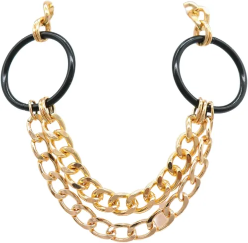 Vista 7 de Pulsera de botas de moda para mujer, cadena de metal, zapato de motociclista, negro, círculo, borla dorada, Metal