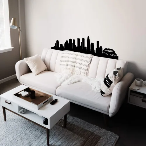 Vista 2 de Vinilo decorativo para pared, diseño de horizonte de Los Ángeles, 16 x 65 pulgadas, diseño único y moderno de California, Estados Unidos, costa