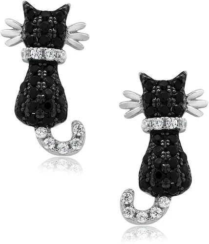 Vista 3 de Gem Stone King Juego de colgante y aretes de plata de ley 925 con circonita negra de gato con cadena de plata de 18 pulgadas, Metal, Circonita cúbica
