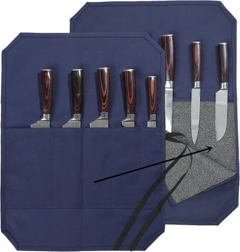 Vista 14 de Bolsa de rollo de cuchillo de lona encerada resistente, bolsa portátil para cuchillos de chef, duradera (verde militar)