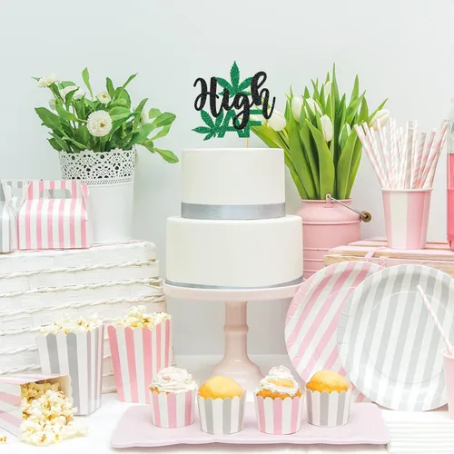 Vista 7 de Decoración para pastel de cumpleaños con temática de drogas, decoración de pastel de alta AF, decoración de fiesta de cumpleaños de marihuana 420