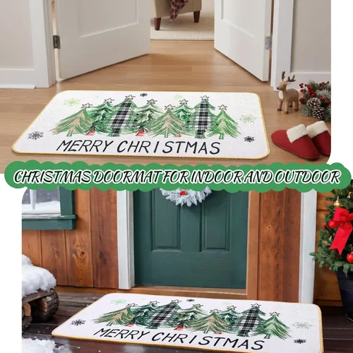 Vista 4 de Timgle Tapete de árbol de Navidad de 16 x 28 pulgadas, tapete verde de Navidad para puerta delantera, antideslizante, tapete decorativo