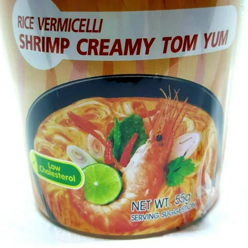 Vista 8 de Paquete de 3 tazas de fideos de arroz con fideos y camarones cremosos sabor Tom Yum de cocción rápida, taza de fideos instantáneos tailandeses