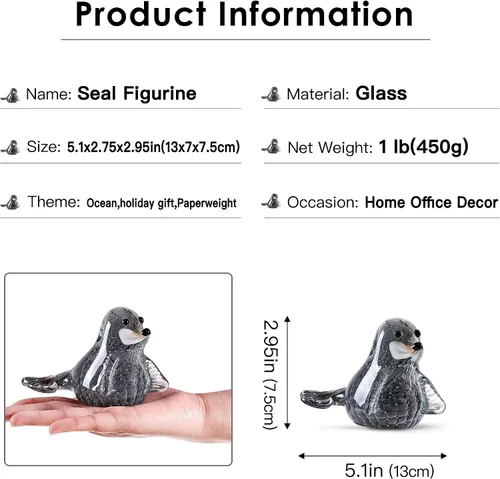 Vista 2 de EUSTUMA Figura de sello de vidrio soplado a mano, animal marino para acuario de pecera, colección de animales marinos para regalo de cumpleaños
