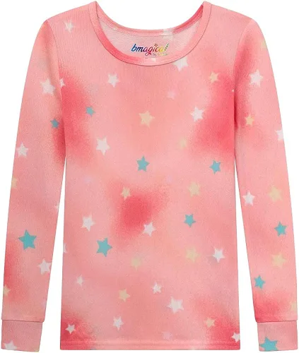 Vista 4 de BTween Pijama de 4 piezas para niñas, pijama de manga larga teñida con lazo para niñas