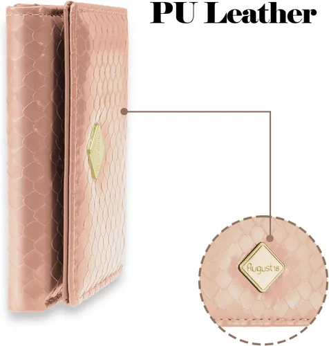 Vista 5 de Billetera triple para mujer, delgada para tarjetas de crédito, carteras de cuero con ventana de identificación, Rosado, Trifold