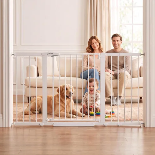 Vista 20 de Mumeasy Puerta de bebé extra ancha de 29.7-57 pulgadas para puertas, puerta de perro de cierre automático para interiores para escaleras, puerta