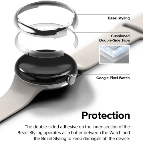 Vista 6 de Ringke Bisel Styling Compatible con Google Pixel Watch Case, Marco Adhesivo Anillo Cubierta Anti Rasguños [Acero Inoxidable] Protector Accesorio