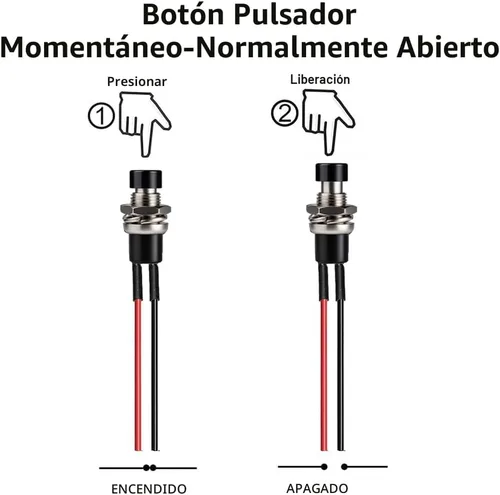 Vista 3 de Gebildet 10 piezas de botón de presión momentáneo mini precableado negro 3V-6V-12V-24V-230V/1A, SPST normalmente abierto ON/Off, botón redondo de 2