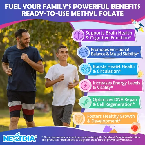 Vista 7 de L-metilfolato de 1000 mcg + gomitas de metilo B12 para niños y adultos – Activo 5-MTHF, con Omega-3 DHA y EPA (3:1), colina y TMG, B6, apoya el gen