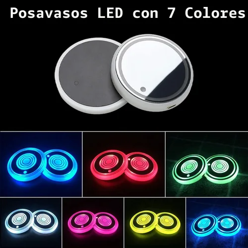 Vista 2 de Luces LED para portavasos de coche, 7 colores cambiantes USB dentro