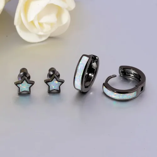 Vista 61 de CiNily Aretes Huggie de ópalo con bisagras, chapados en oro, hipoalergénicos, pequeños aretes de aro para mujeres, adolescentes, niñas, hombres