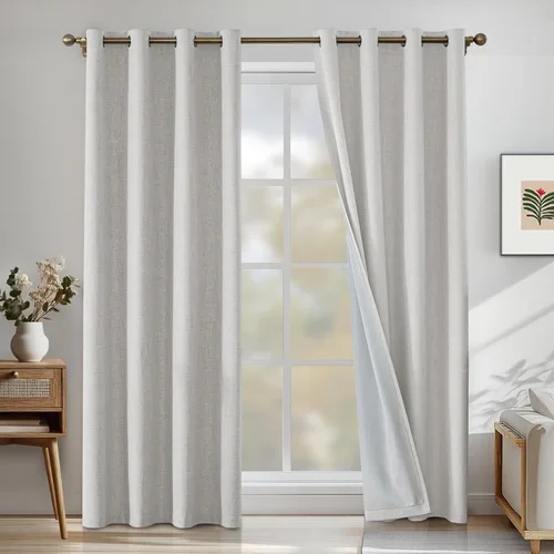 Vista 12 de Cortinas 100% opacas para dormitorio, cortinas opacas de 63 pulgadas de largo, cortinas opacas de lino para sala de estar, cortinas con ojales
