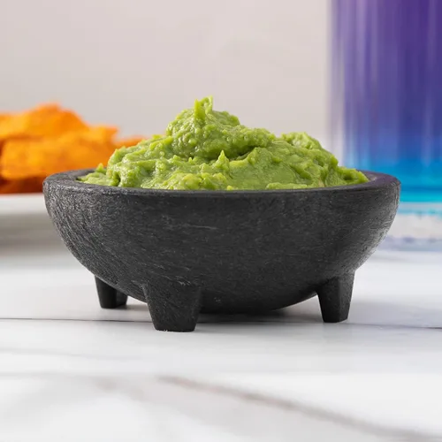 Vista 4 de Restaurantware -Cuenco para salsa de 4 onzas, 1 cuenco Molcajete de diseño de 3 patas, apto para microondas, lavavajillas, recipiente de plástico