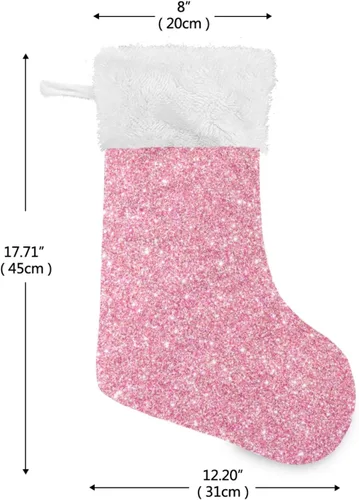 Vista 2 de Qilmy Medias de Navidad rosas personalizadas, medias de Navidad grandes de 18 pulgadas para vacaciones, decoración de fiestas familiares, regalos