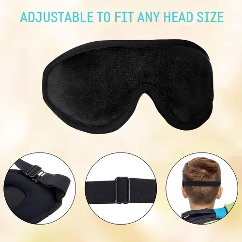 Vista 4 de 2 Piezas Máscara de Dormir 3D para Niños de Espuma Viscoelástica Contorneada para los Ojos, Cubierta de Ojos para Dormir de Viaje con Correa