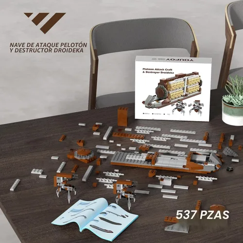 Vista 7 de Kit de Construcción de Ataque de Pelotón Clon del Ejército de Batalla de 32 Piezas, Vehículo Portador de Soldados de Batalla con 2 Droidekas